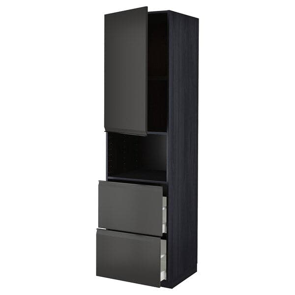 METOD / MAXIMERA - Hi cab f micro w door/2 drawers, black/Upplöv matt anthracite , 60x60x220 cm