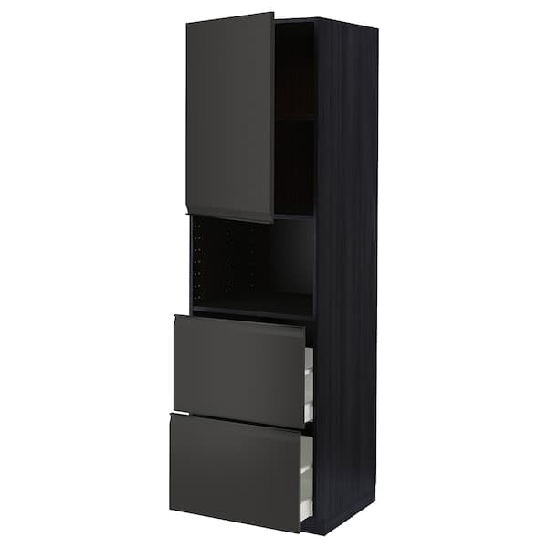 METOD / MAXIMERA - Hi cab f micro w door/2 drawers, black/Upplöv matt anthracite, 60x60x200 cm