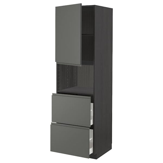 Ikea METOD / MAXIMERA - Hi cab f micro w door/2 drawers, black/Voxtorp dark grey, 60x60x200 cm