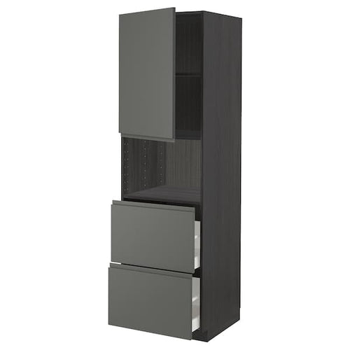 METOD / MAXIMERA - Hi cab f micro w door/2 drawers, black/Voxtorp dark grey, 60x60x200 cm