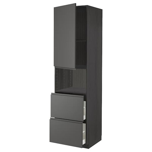 METOD / MAXIMERA - Hi cab f micro w door/2 drawers, black/Voxtorp dark grey, 60x60x220 cm - best price from Maltashopper.com 79454998