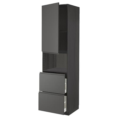 METOD / MAXIMERA - Hi cab f micro w door/2 drawers, black/Voxtorp dark grey, 60x60x220 cm