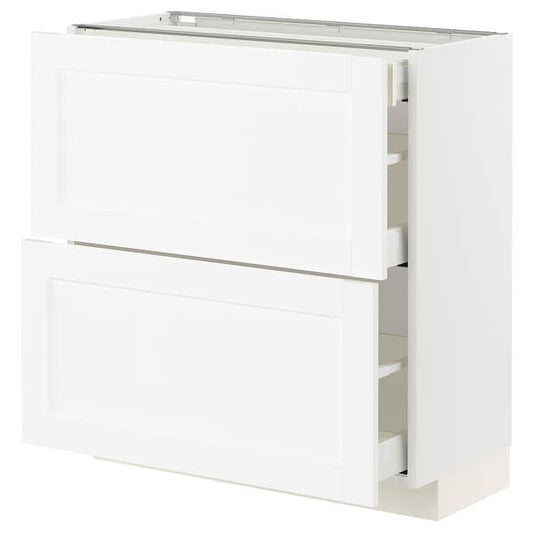 METOD / MAXIMERA - Base cab with 2 fronts/3 drawers, white Enköping/white wood effect, 80x37 cm - best price from Maltashopper.com 69473313