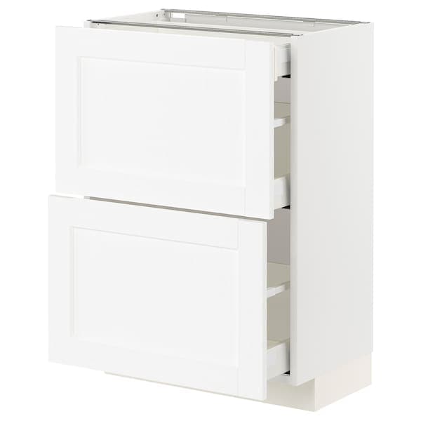 METOD / MAXIMERA - Base cab with 2 fronts/3 drawers, white Enköping/white wood effect, 60x37 cm - best price from Maltashopper.com 89473312