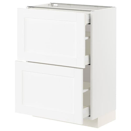 METOD / MAXIMERA - Base cab with 2 fronts/3 drawers, white Enköping/white wood effect, 60x37 cm