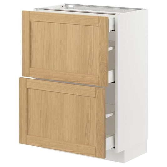 Ikea METOD / MAXIMERA - Base cab with 2 fronts/3 drawers, white/Forsbacka oak, 60x37 cm