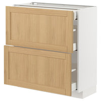 METOD / MAXIMERA - Base cab with 2 fronts/3 drawers, white/Forsbacka oak, 80x37 cm - best price from Maltashopper.com 29509286