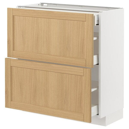 Ikea METOD / MAXIMERA - Base cab with 2 fronts/3 drawers, white/Forsbacka oak, 80x37 cm