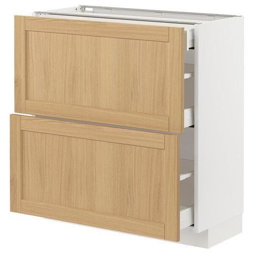 METOD / MAXIMERA - Base cab with 2 fronts/3 drawers, white/Forsbacka oak, 80x37 cm