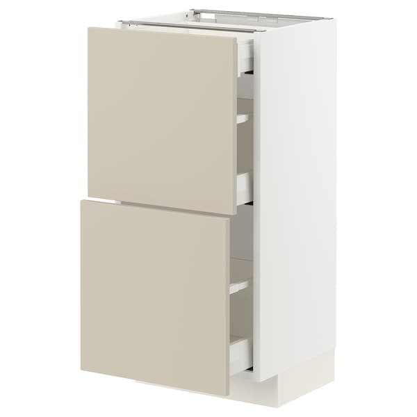 METOD / MAXIMERA - Base cab with 2 fronts/3 drawers, white/Havstorp beige - best price from Maltashopper.com 49504103