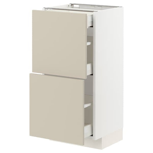 METOD / MAXIMERA - Base cab with 2 fronts/3 drawers, white/Havstorp beige