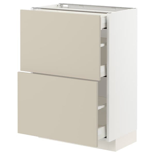 Ikea METOD / MAXIMERA - Base cab with 2 fronts/3 drawers, white/Havstorp beige, 60x37 cm