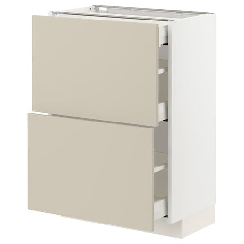 METOD / MAXIMERA - Base cab with 2 fronts/3 drawers, white/Havstorp beige, 60x37 cm
