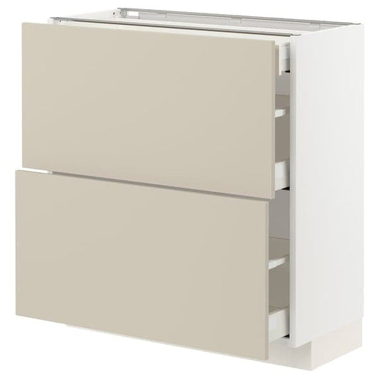 Ikea METOD / MAXIMERA - Base cab with 2 fronts/3 drawers, white/Havstorp beige, 80x37 cm