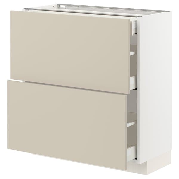 METOD / MAXIMERA - Base cab with 2 fronts/3 drawers, white/Havstorp beige, 80x37 cm