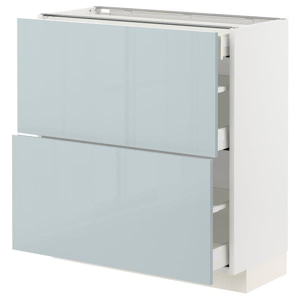 METOD / MAXIMERA - Base cab with 2 fronts/3 drawers, white/Kallarp light grey-blue, 80x37 cm - best price from Maltashopper.com 09478912