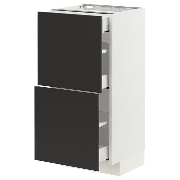 METOD / MAXIMERA - Base cab with 2 fronts/3 drawers, white/Nickebo matt anthracite , 40x37 cm - best price from Maltashopper.com 49498692