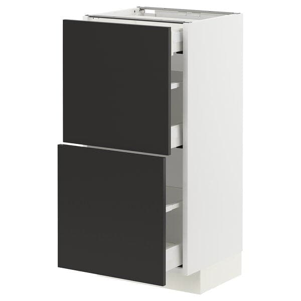 METOD / MAXIMERA - Base cab with 2 fronts/3 drawers, white/Nickebo matt anthracite , 40x37 cm