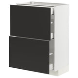 METOD / MAXIMERA base cab with 2 fronts/3 drawers, white/Nickebo matt anthracite, 60x37 cm
