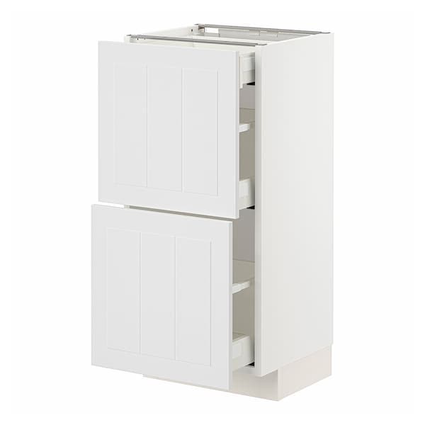 METOD / MAXIMERA - Base cab with 2 fronts/3 drawers, white/Stensund white, 40x37 cm