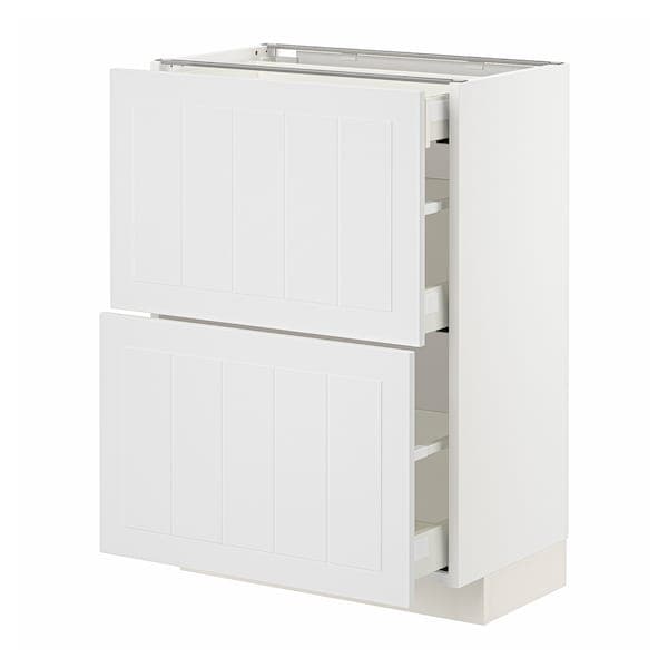 METOD / MAXIMERA - Base cab with 2 fronts/3 drawers, white/Stensund white, 60x37 cm - best price from Maltashopper.com 89409632