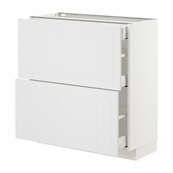 METOD / MAXIMERA - Base cab with 2 fronts/3 drawers, white/Stensund white , 80x37 cm