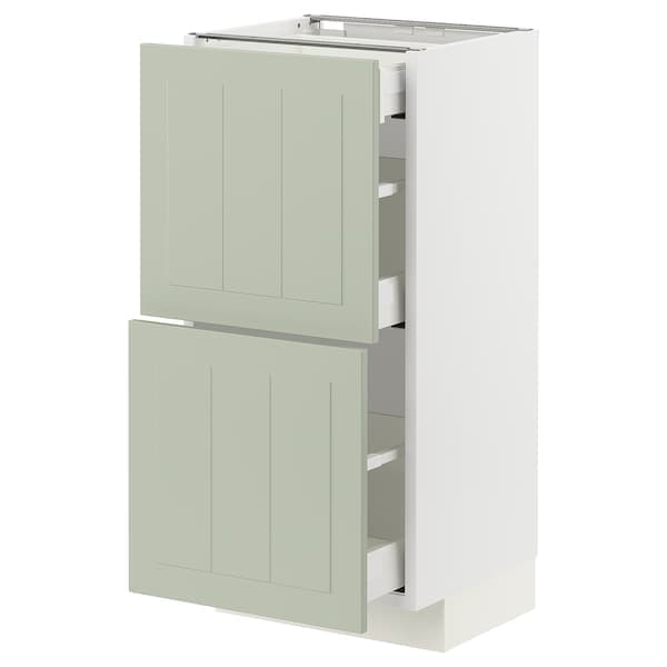 METOD / MAXIMERA - Base cab with 2 fronts/3 drawers, white/Stensund light green, 40x37 cm - best price from Maltashopper.com 09486813