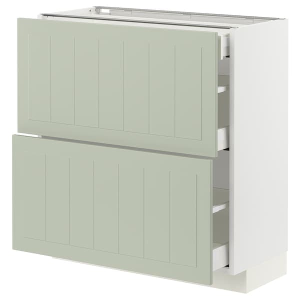 METOD / MAXIMERA - Base cab with 2 fronts/3 drawers, white/Stensund light green, 80x37 cm - best price from Maltashopper.com 19487416