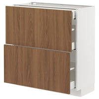 METOD / MAXIMERA - Base cab with 2 fronts/3 drawers, white/Tistorp brown walnut effect, 80x37 cm - best price from Maltashopper.com 69519472