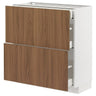 METOD / MAXIMERA base cab with 2 fronts/3 drawers, white/Tistorp brown walnut effect, 80x37 cm