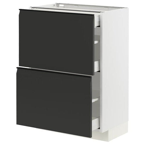 METOD / MAXIMERA - Base cab with 2 fronts/3 drawers, white/Upplöv matt anthracite