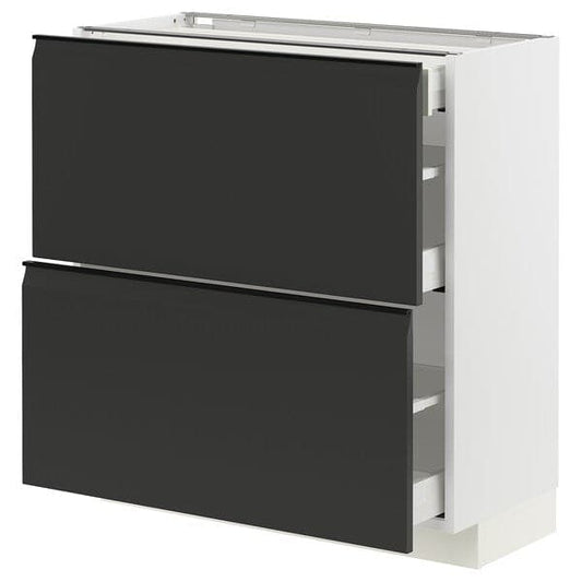METOD / MAXIMERA - Base cab with 2 fronts/3 drawers, white/Upplöv matt anthracite , 80x37 cm - best price from Maltashopper.com 79493315
