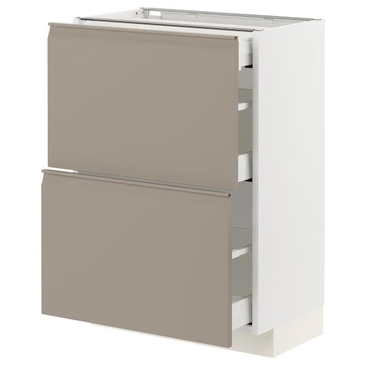 Ikea METOD / MAXIMERA - Base cab with 2 fronts/3 drawers, white/Upplöv matt dark beige, 60x37 cm