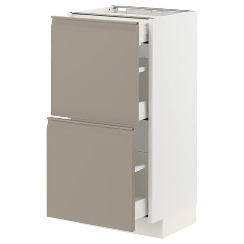METOD / MAXIMERA base cab with 2 fronts/3 drawers, white/Upplöv matt dark beige, 40x37 cm