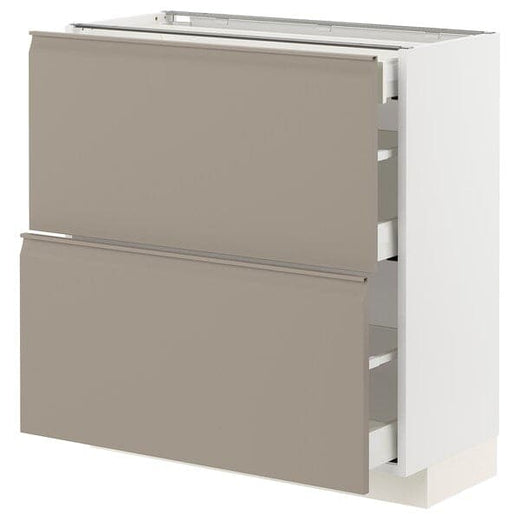 METOD / MAXIMERA base cab with 2 fronts/3 drawers, white/Upplöv matt dark beige, 80x37 cm