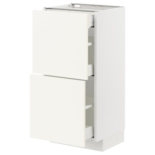 METOD / MAXIMERA - Base cab with 2 fronts/3 drawers, white/Vallstena white, 40x37 cm - best price from Maltashopper.com 09507014