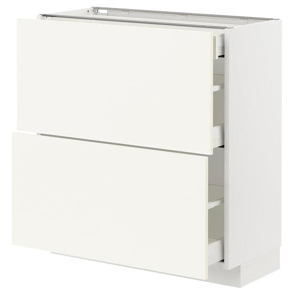 METOD / MAXIMERA - Base cab with 2 fronts/3 drawers, white/Vallstena white, 80x37 cm - best price from Maltashopper.com 59507016