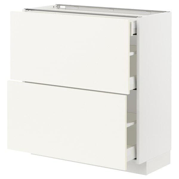 Ikea METOD / MAXIMERA - Base cab with 2 fronts/3 drawers, white/Vallstena white, 80x37 cm
