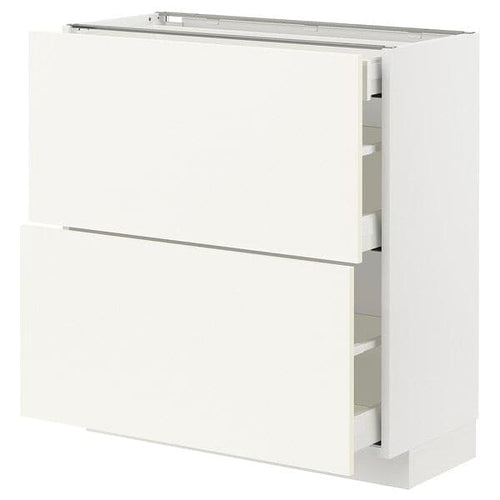 METOD / MAXIMERA - Base cab with 2 fronts/3 drawers, white/Vallstena white, 80x37 cm