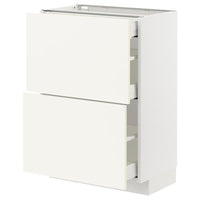 METOD / MAXIMERA - Base cab with 2 fronts/3 drawers, white/Vallstena white, 60x37 cm - best price from Maltashopper.com 79507015