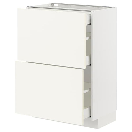 METOD / MAXIMERA - Base cab with 2 fronts/3 drawers, white/Vallstena white, 60x37 cm