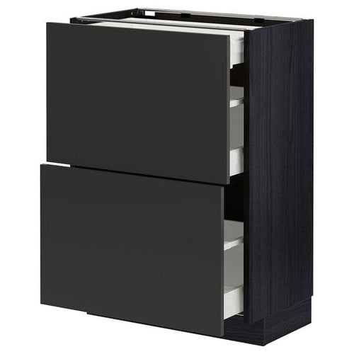 METOD / MAXIMERA - Base cab with 2 fronts/3 drawers, black/Nickebo matt anthracite, 60x37 cm