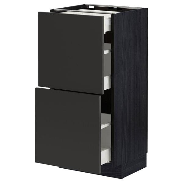 Ikea METOD / MAXIMERA - Base cab with 2 fronts/3 drawers, black/Nickebo matt anthracite , 40x37 cm