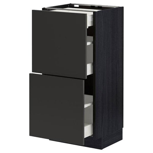 METOD / MAXIMERA - Base cab with 2 fronts/3 drawers, black/Nickebo matt anthracite , 40x37 cm