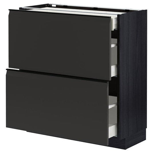 Ikea METOD / MAXIMERA - Base cab with 2 fronts/3 drawers, black/Upplöv matt anthracite , 80x37 cm