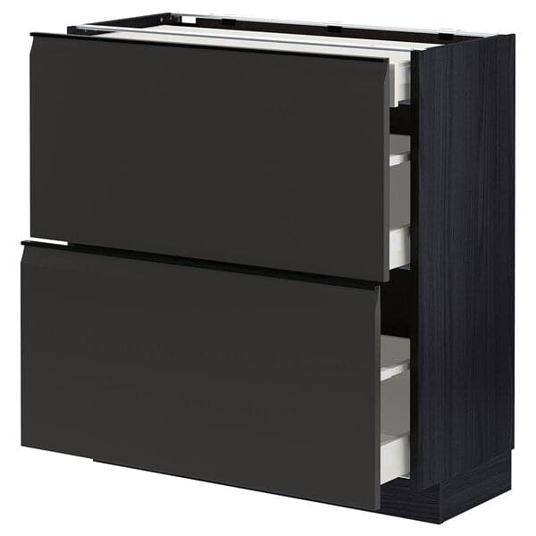 METOD / MAXIMERA - Base cab with 2 fronts/3 drawers, black/Upplöv matt anthracite , 80x37 cm