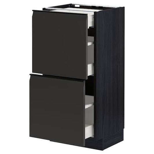 Ikea METOD / MAXIMERA - Base cab with 2 fronts/3 drawers, black/Upplöv matt anthracite, 40x37 cm