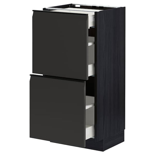 METOD / MAXIMERA - Base cab with 2 fronts/3 drawers, black/Upplöv matt anthracite, 40x37 cm