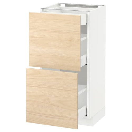 METOD / MAXIMERA - Base cab with 2 fronts/3 drawers, white/Askersund light ash effect, 40x37 cm