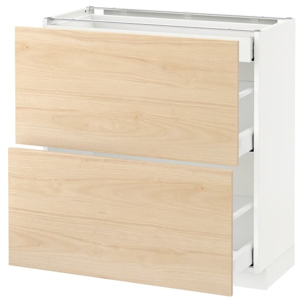 Ikea METOD / MAXIMERA - Base cab with 2 fronts/3 drawers, white/Askersund light ash effect, 80x37 cm